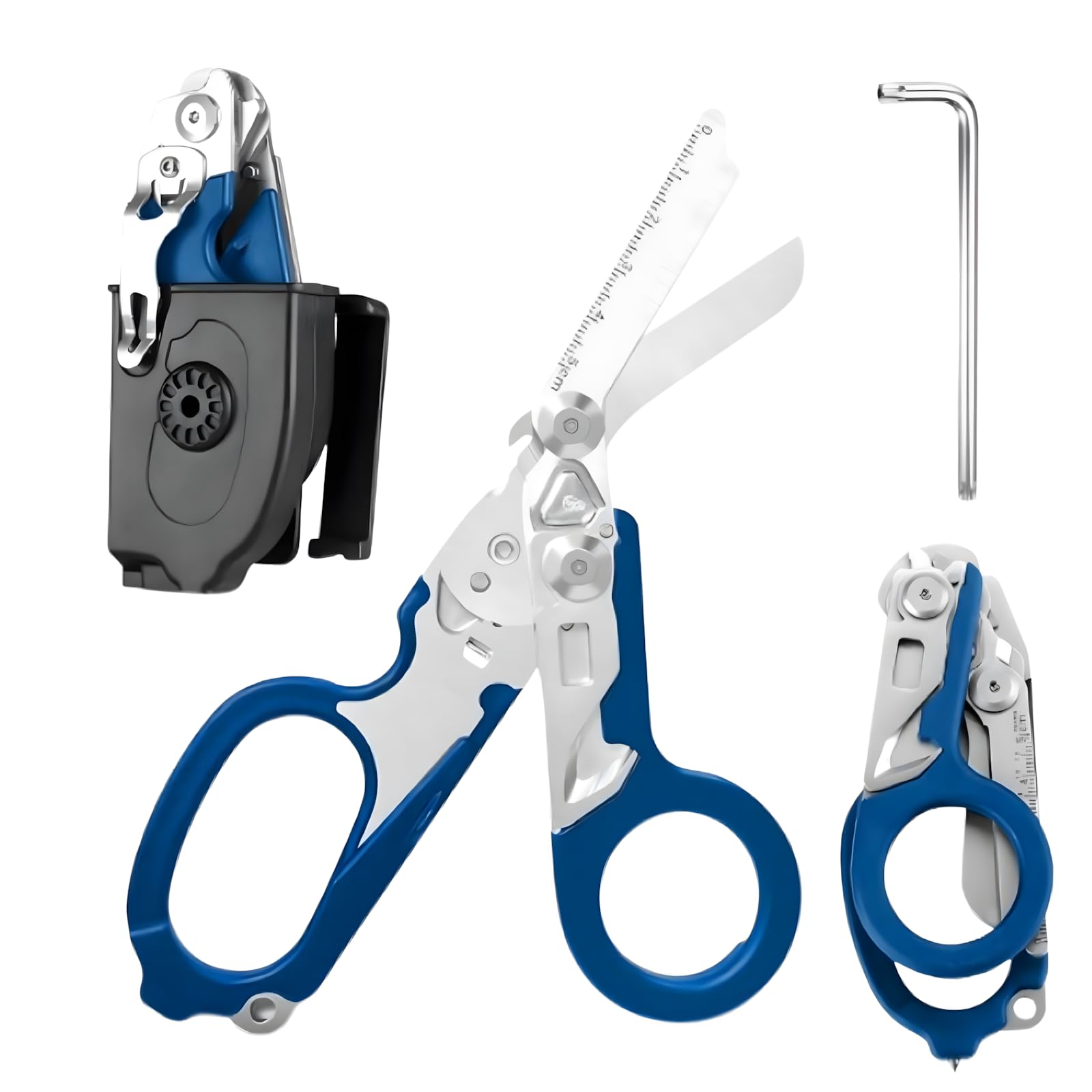 Ziyero Trauma schaar, multitool, reddingsschaar met 6 praktische functies, opvouwbare schaartang van roestvrij staal, ideaal voor professioneel gebruik in reddingsdienst of dagelijkse taken - blauw