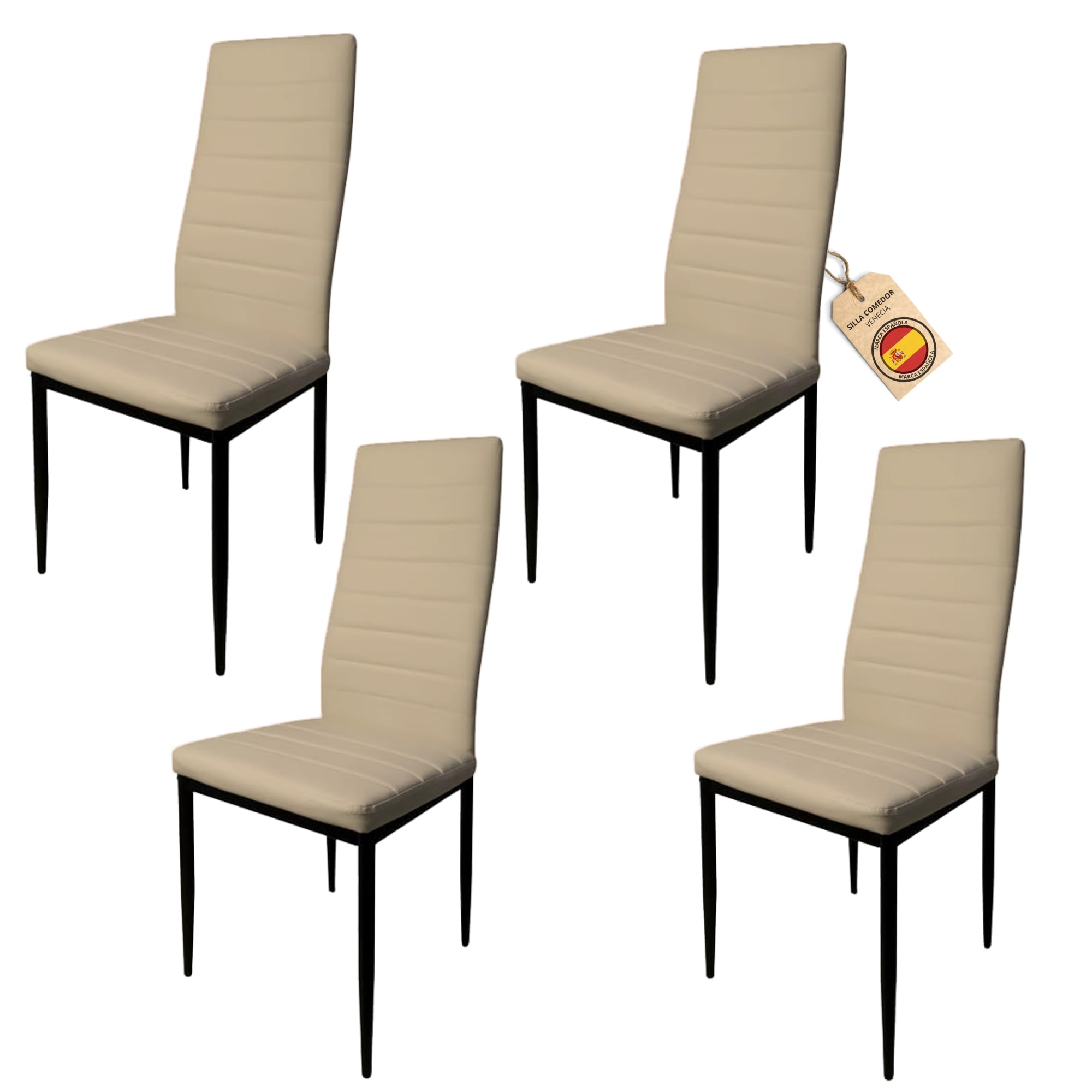 HOME DESIGN & CONFORT Pack de 4 Sillas de Comedor Tapizadas - Sillas Cocina Tapizadas - Sillas Comedor Pack (Beige, 4)
