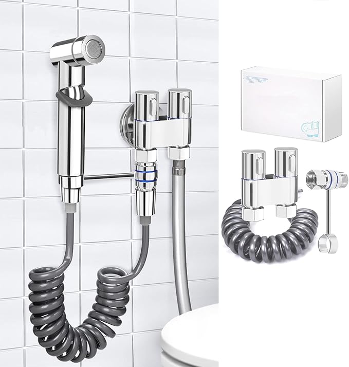 Duchas Higienicas para WC, Grifo Bidet para WC con 1 En 2 Fuera Válvulas de Cobre Fino, con Manguera y Soporte de 2M, Bidet para WC para la Higiene Personal Diaria
