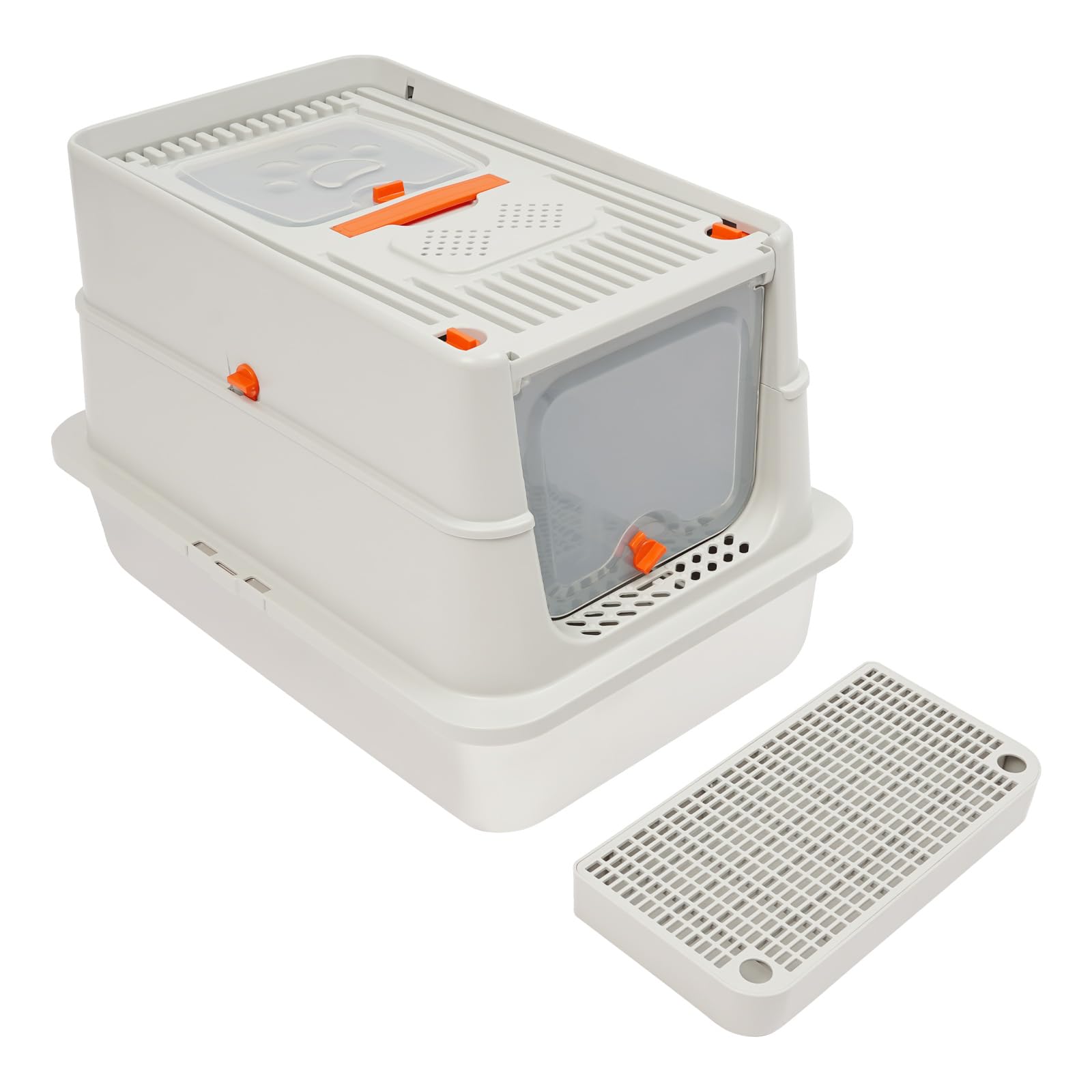 Lettiera per gatti in acciaio inox con pareti laterali alte, grande per gatti fino a 15 kg, inodore e pulita, per appartamento, balcone, grigio chiaro
