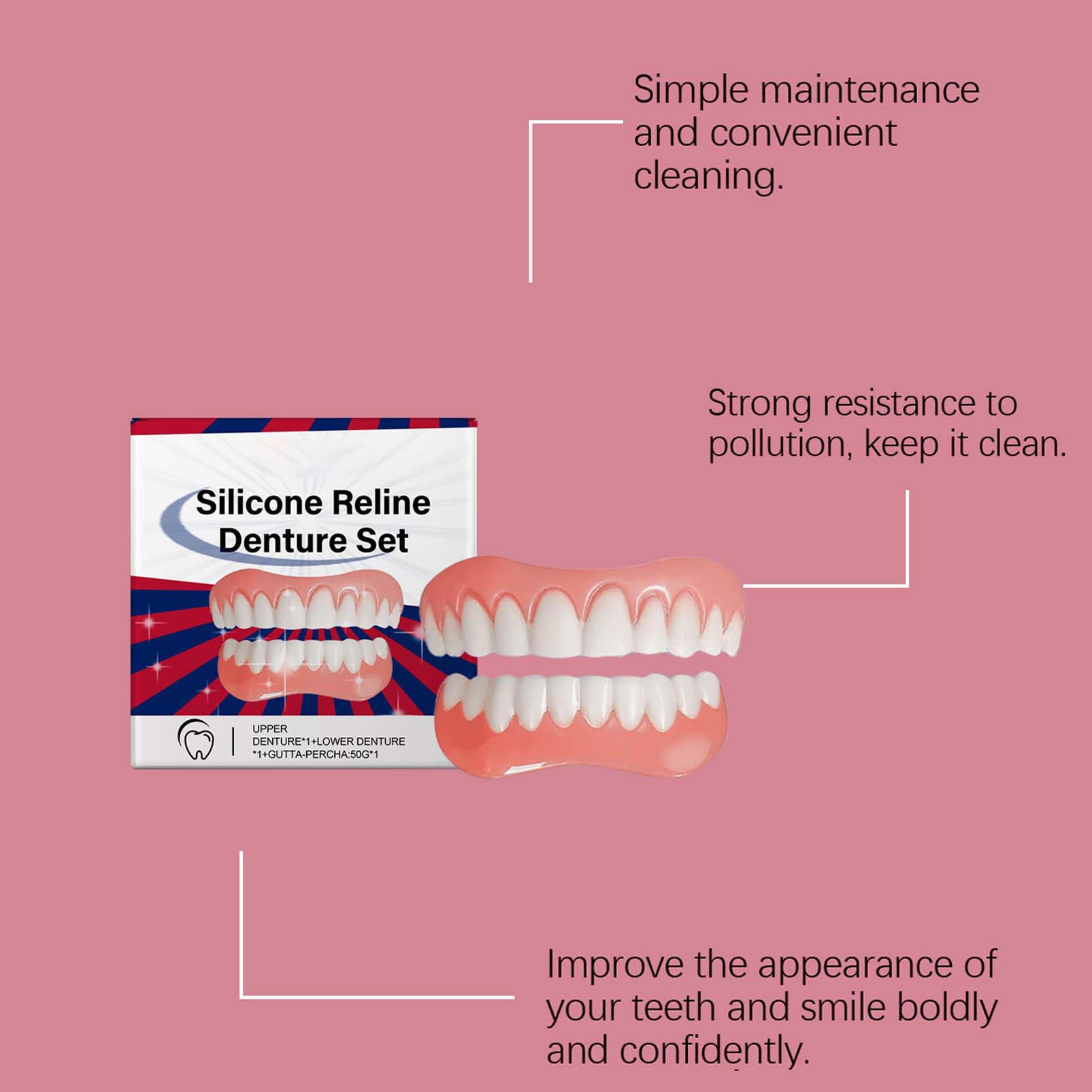 Denture Silicone Reline Kit, zestaw do protez silikonowych, tymczasowe protezy zębowe, tymczasowe zęby