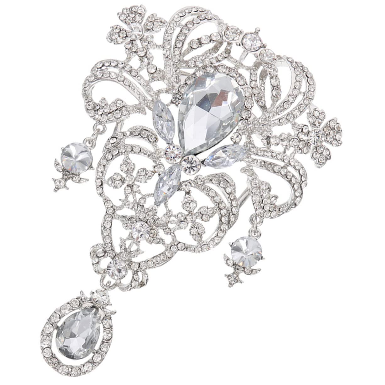 BESTYASH broche de diamantes de imitación broche de flor de pedrería brillante ramo de novia joya decoración de alfiler para mujer alfileres de ramo aleación Silver