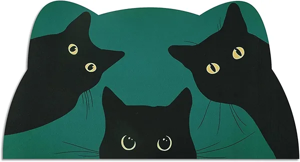 Cat Food Mat - Pet Feeding Mat for Floor, Non-Slip, Waterproof, Super Absorbent, Easy to Clean, Blue, Cat, Dog 12.2''x19.7''