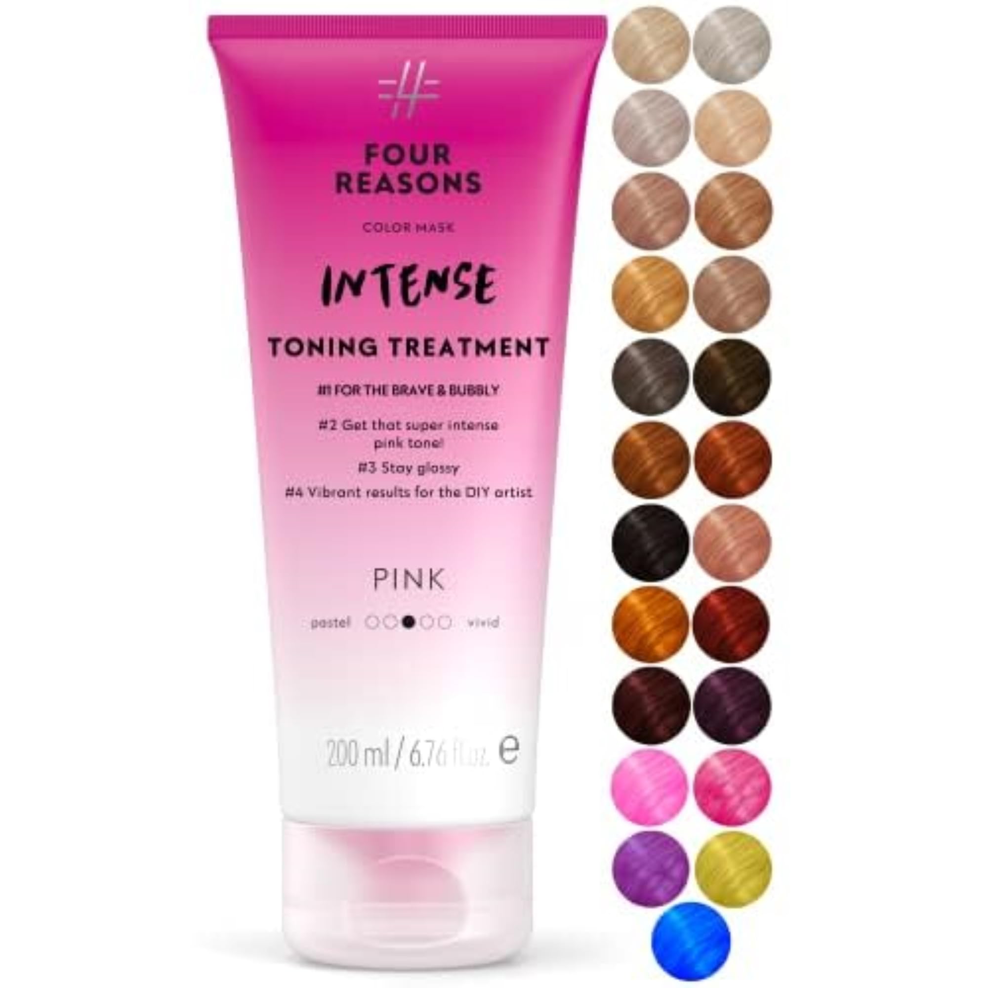 FOUR REASONSColor Mask INTENSE - Pink – (27 Colors) Intensive Toning Treatment - Color Depositing Conditioner – Semi Permanent Hair Dye for Lightened and Colored Hair– 100% Vegan, 6.76 fl oz