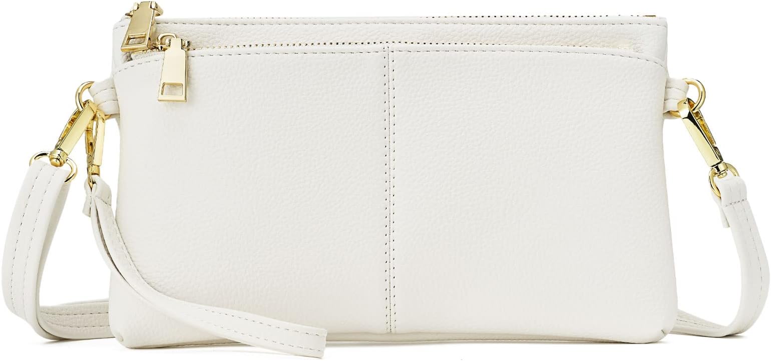 Triple Zip Small Crossbody Bag Lightweight Purses Vegan Leather Wristlet Clutch, Includes Adjustable Shoulder