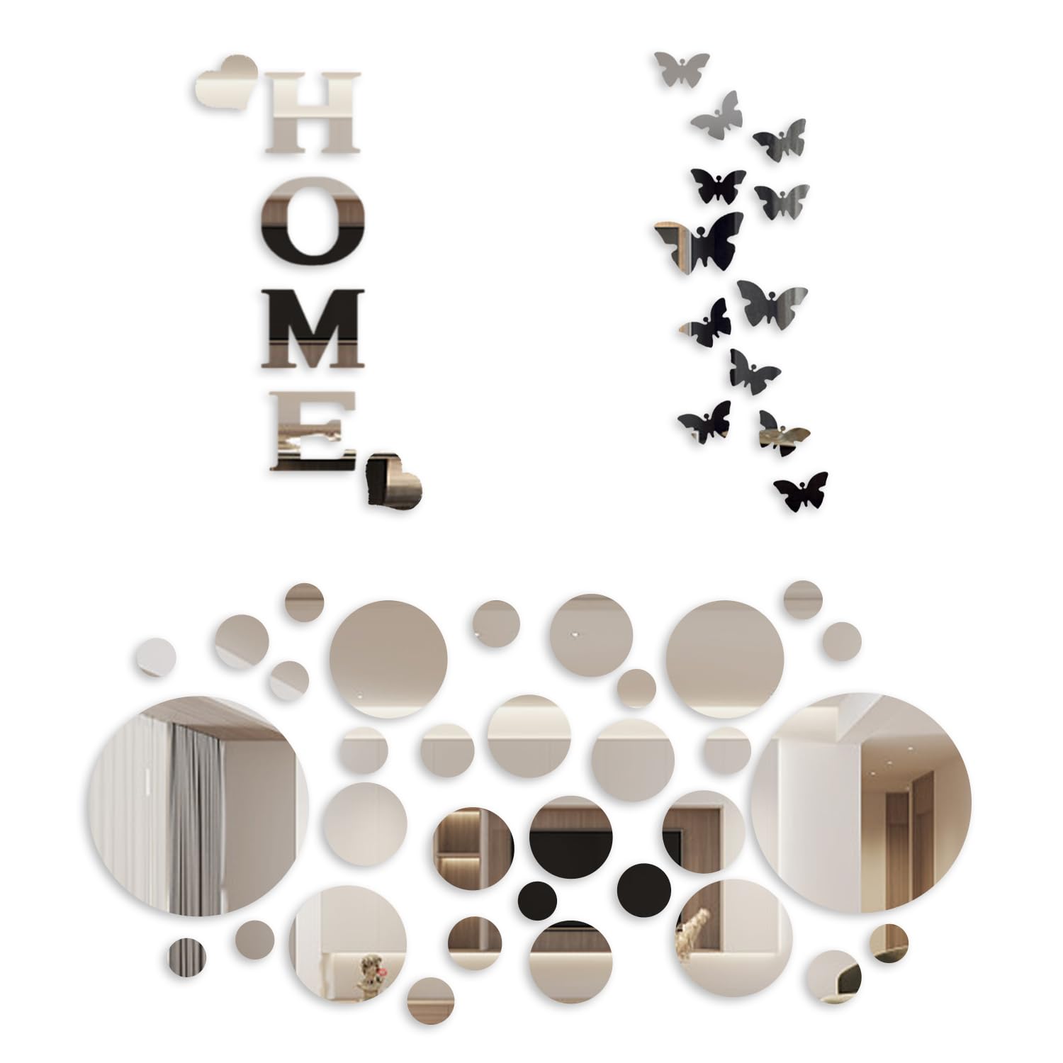 HDGSAFD 50 pegatinas de espejo para decoración de espejo de pared, decoración de espejo autoadhesiva, decoración del hogar, adecuado para sala de estar, dormitorio, baño, decoración del pasillo.