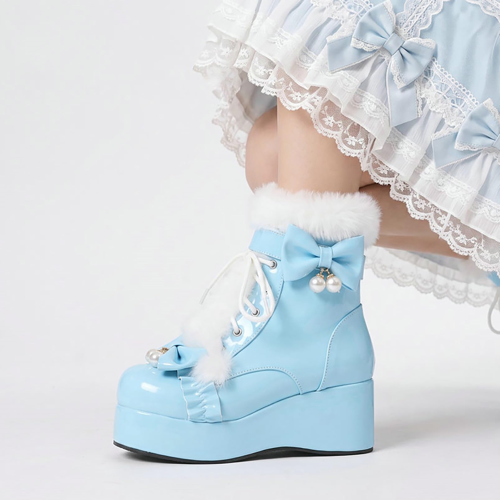Generico Stivaletti Donna Invernali Fiocco Pelliccia Interna Plateau Scarpe Calde Moda