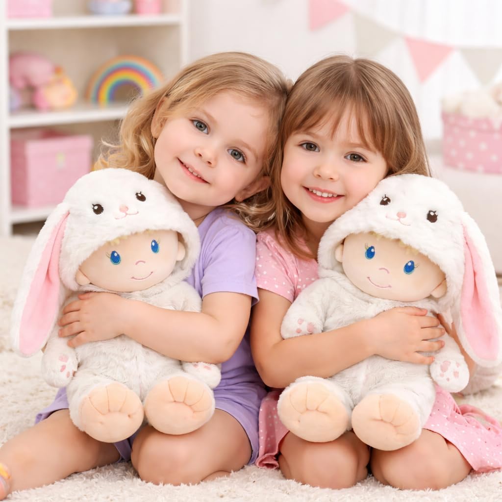 June Garden 12" Sweet Dolly Snowbun - Stuffed Ultra Soft Baby Doll for Birth and Up - Bunny Outfit