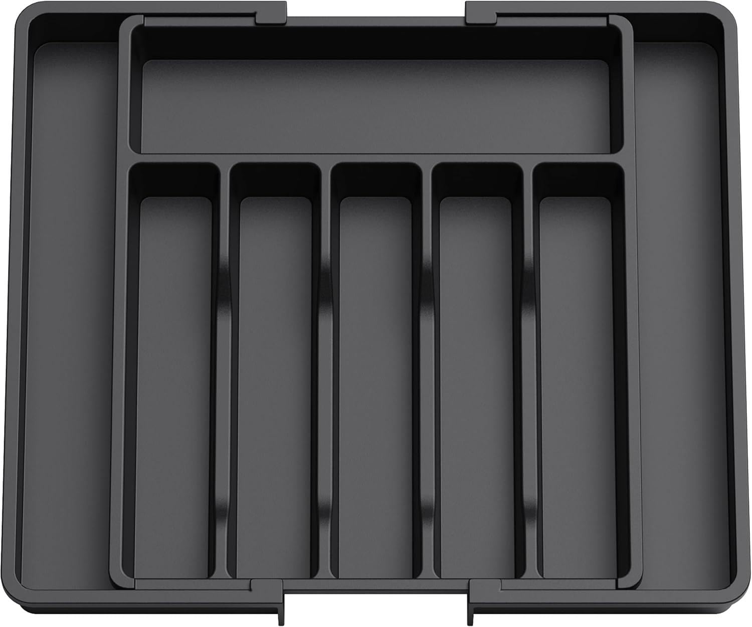 MantraRaj Cutlery Drawer Organiser Plastic Expandable Kitchen Drawer Organiser Cutlery Tray Utensil Tray Adjustable Silverware and Flatware Holder Plastic Storage for Spoons Forks Knives (Black)