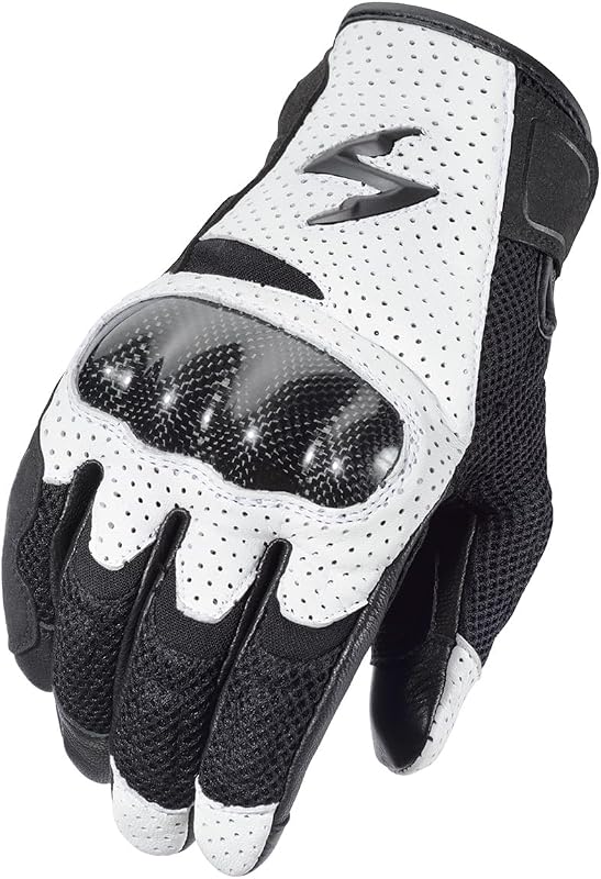 Vortex Air Motorcycle Riding Gloves Carbon Fiber Knuckles Touchscreen Compatible (White - Large)