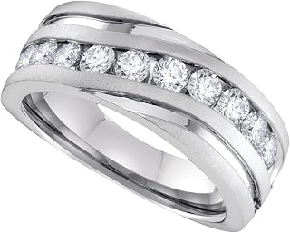 Solid 10k White Gold Round White Diamond Men's Channel Set Wedding Band OR Fashion Ring (1/4 cttw)