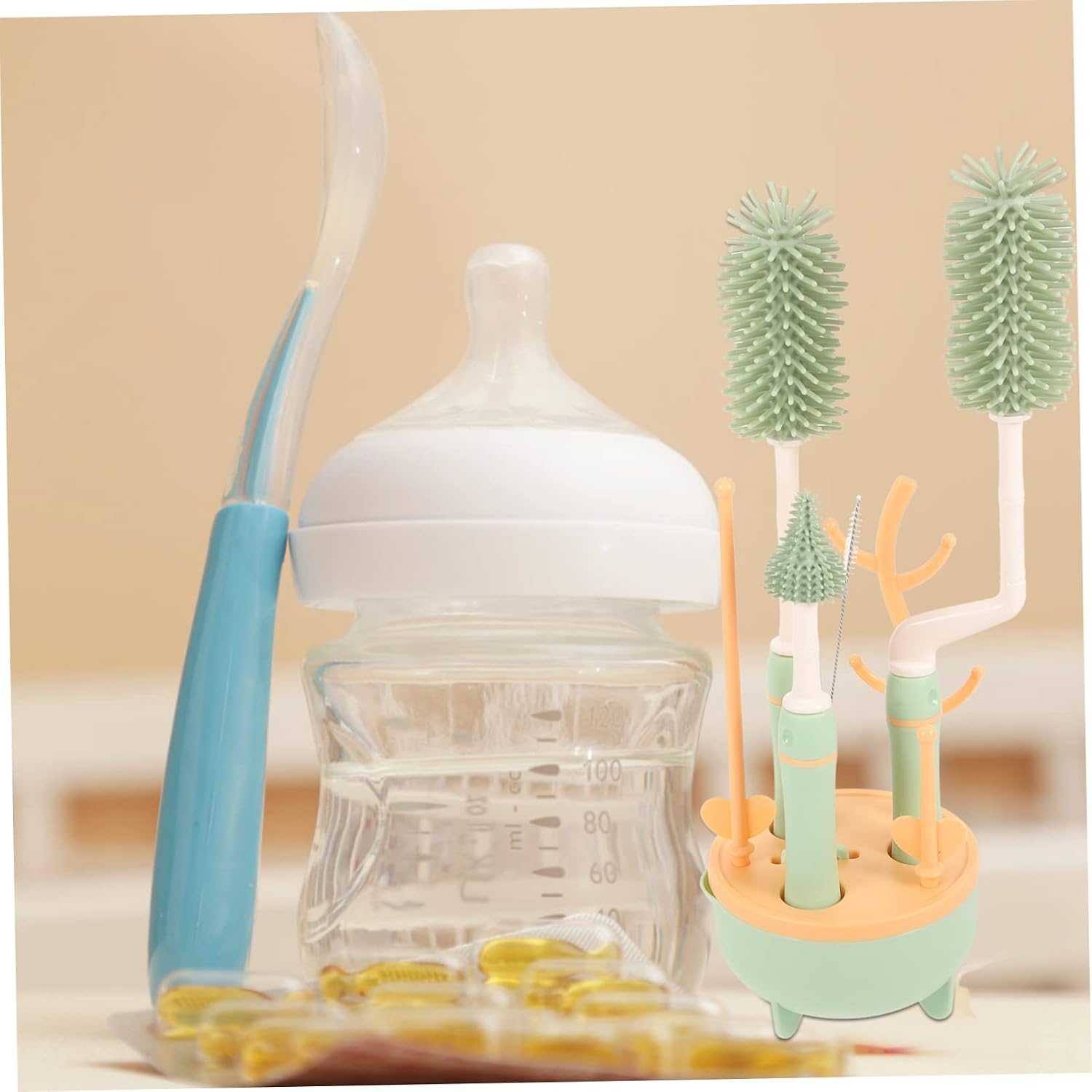 Bottle Cleaning Brush Set with Stand, Extended Handle