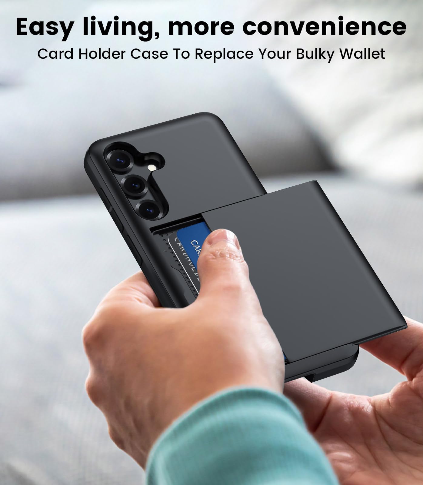 Cover per Samsung Galaxy S22 con Porta Carte Custodia Portafoglio Antiurto Anti-Graffio Resistente Grado Militare Protettiva Slot Nascosto Scorrevole Case, Nero