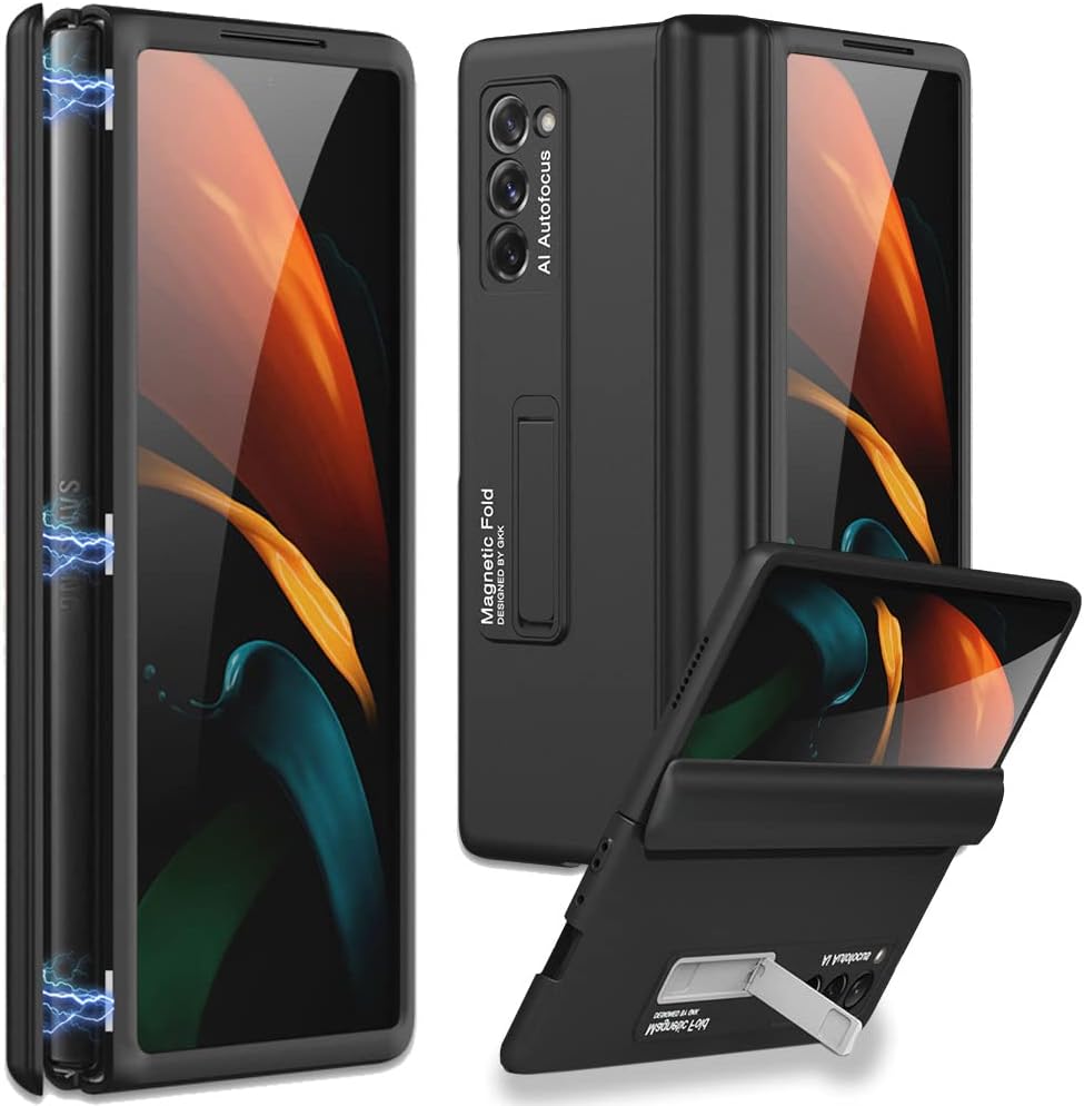 Miimall Compatible with Samsung Galaxy Z Fold 2 Case, Hinge Protection Hard PC Cover with Magnetic Kickstand Ultra Slim Anti-Drop Anti-Scratch Cover for Galaxy Z Fold 2-Black