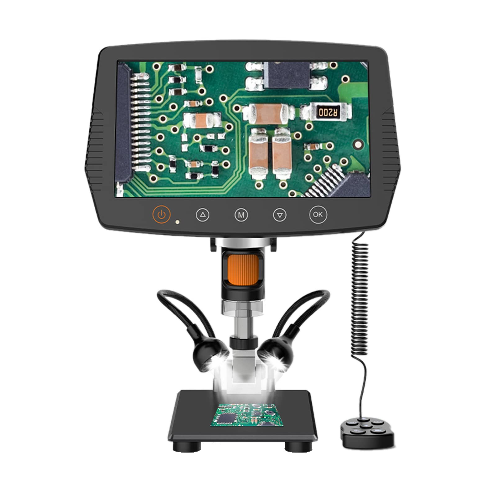 Walmeck Videomikroskop, LCD-Bildschirm, 9 Zoll, 1080P, Digitales Mikroskop mit 1000-fachem Zoom, Verstellbares Rad, LED-Leichtmetall-Ständer für Elektronikreparatur, Industrielle