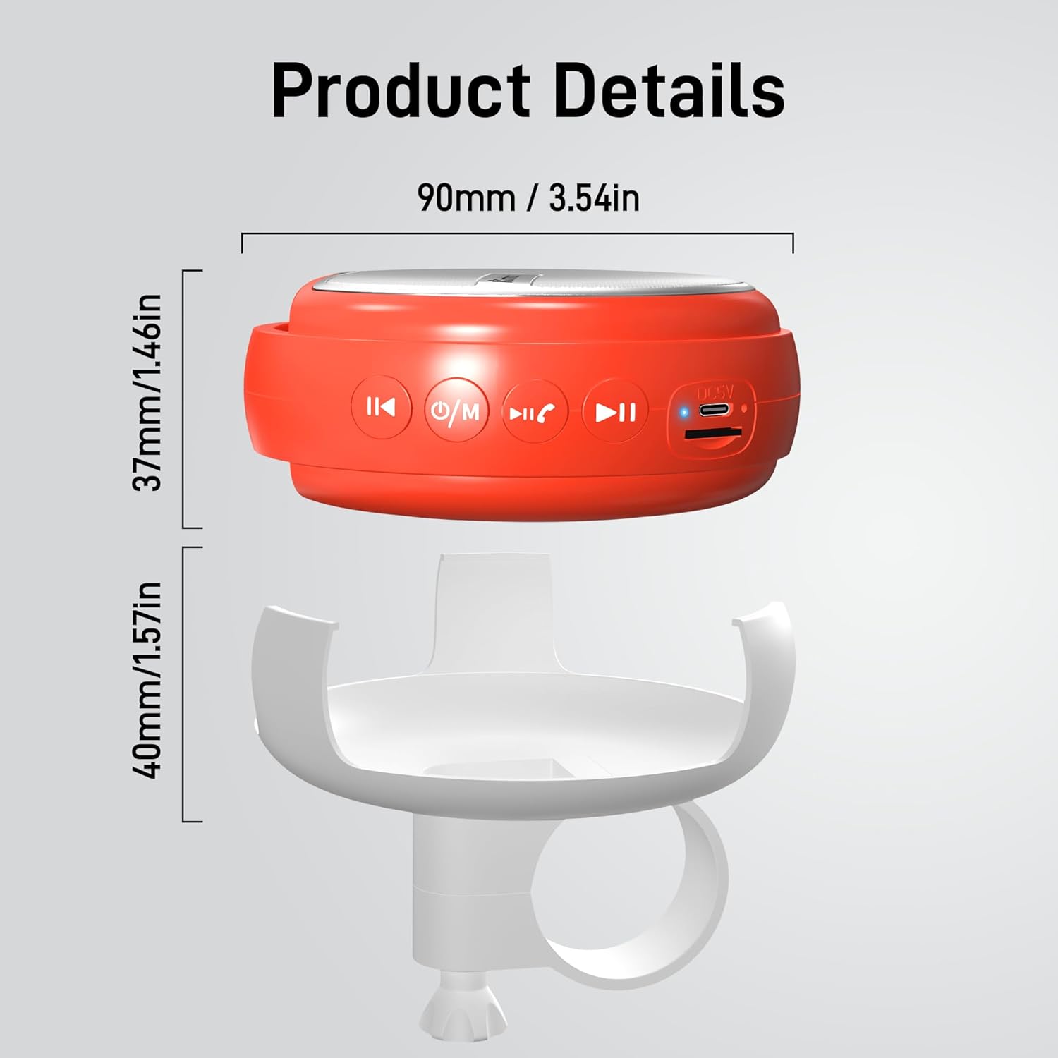 Portable Bluetooth Speaker for Bike, IP54 Waterproof Bike Speaker with Pro Handlebar Mount,Bike Accessories Wireless Bicycle Speaker with Loud Sound for Motorcycle,Scooter, Ideal Gift(Red) - Image 7