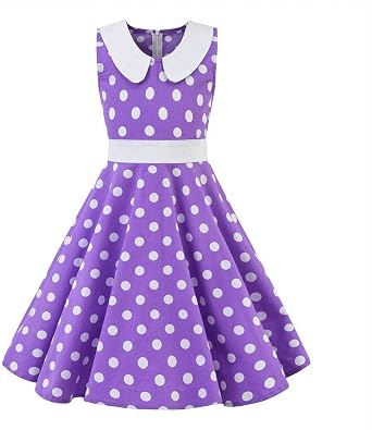 Girls Vintage Polka Dot Party Swing Dresses Kids 50s Retro Rockabilly Casual Wedding Birthday Summer Sleeveless Dress