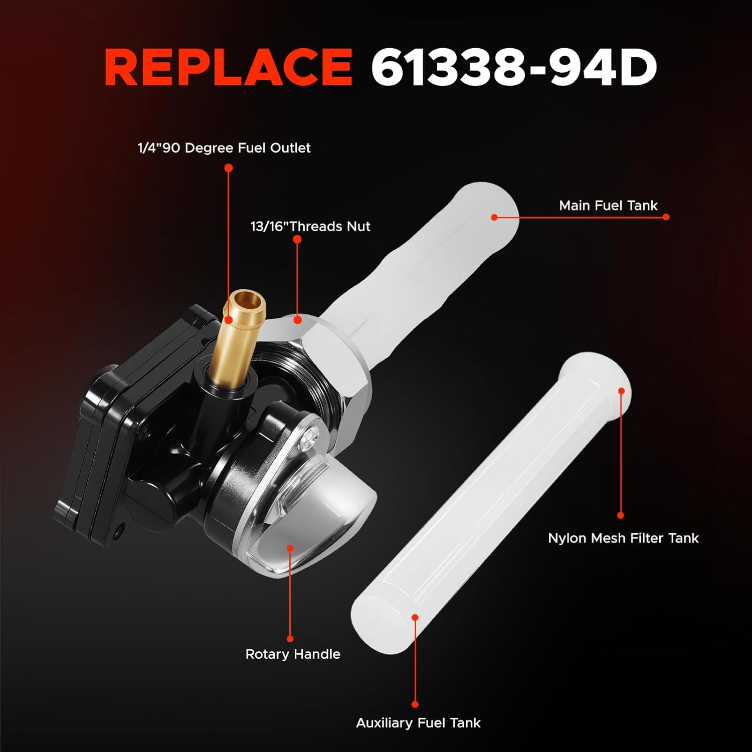 Fuel Valve Petcock with Male Thread Compatible with Harley FLST FXST FXD FLT 1995-2001 | Durable Gas Shut Off Switch | 1 Set Replace 61338-94D