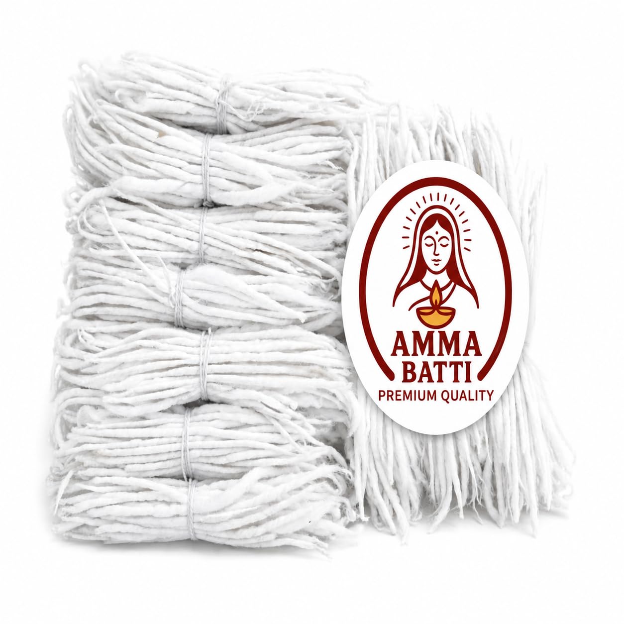 Premium 3-Inch Cotton Diya Batti – 1000 pcs Bulk Pack with Amma Wishing Card. Pure White, smokeless, Hand-Twisted Stiff-fit rui batti for puja, Temple & Home use. Original Trademark Amma Batti-image-3