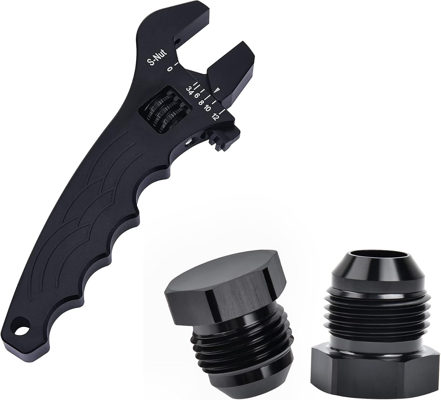 EVIL ENERGY 8AN Male Blanking Plug Fitting 2PCS Bundle with Adjustable 3AN-12AN Wrench Aluminum Black
