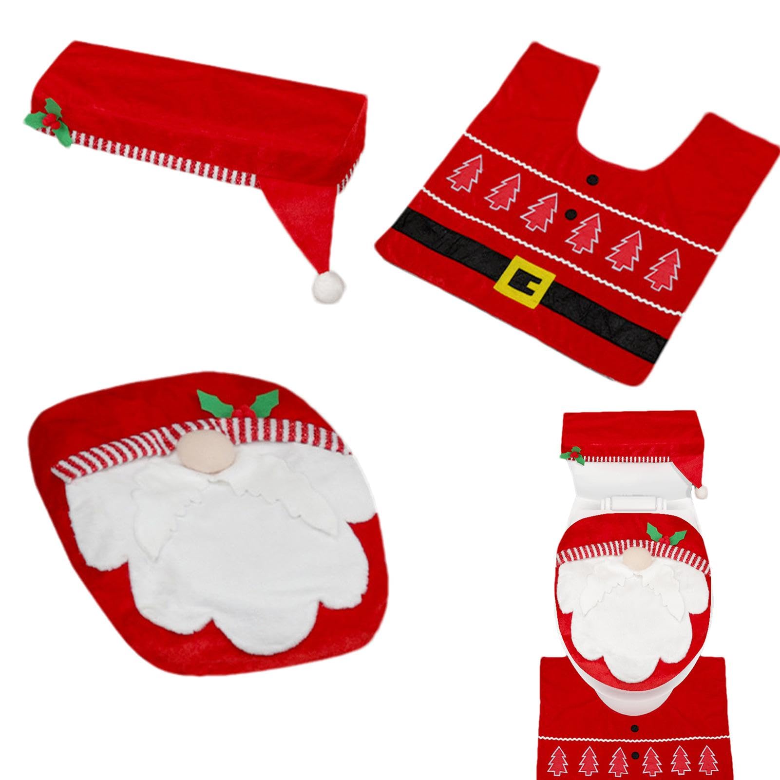 Housses de couvercle de toilette Noël et tapis de bain rouges