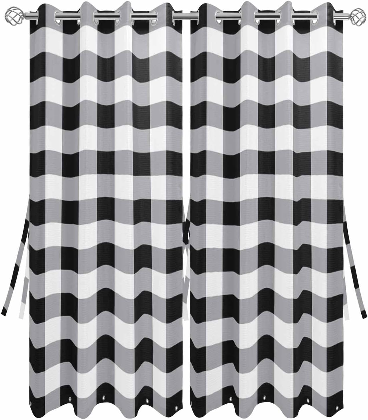 Outdoor Curtains for Patio, Buffalo Indoor/Outdoor Curtain 2 Panels, Black White Plaid Grommet Drapes Shades Sun Blocking Privacy Curtain for Porch Gazebo Pergola Balcony Cabana Pool 54x108