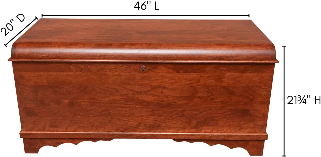 Rustic Red Door Cedar Hope Chest with Waterfall Top, Amish Made Wooden Storage Trunk Box for Bedroom, Blanket, Anti-Slam Hinges and Lock, 46", Rustic Cherry Wood, W. Cherry Stain