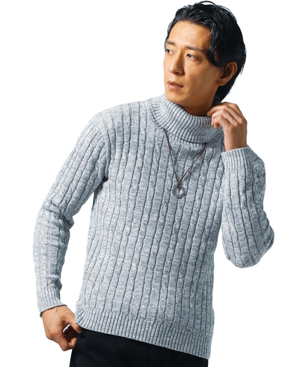 Y's for men ハイネック長袖ニット コットン 100%セーター タートルネック メンズ ニット 50代 厚手 厚め 黒 セーター 白