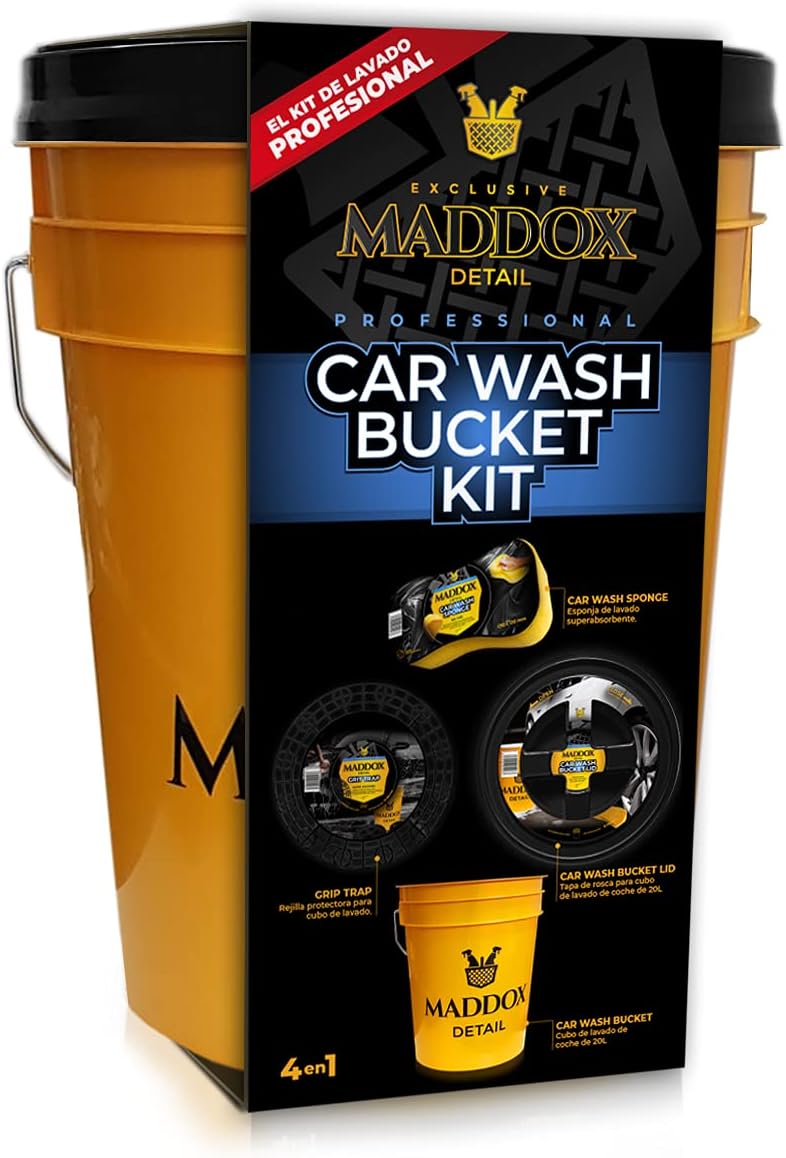 Maddox DetailCar Wash Kit with Bucket, Lid, Grit Trap, and Sponge | Innovation and Quality for Perfect Detailing | All-in-One Car Wash Kit | Scratch-Resistant | Superabsorbent Sponge