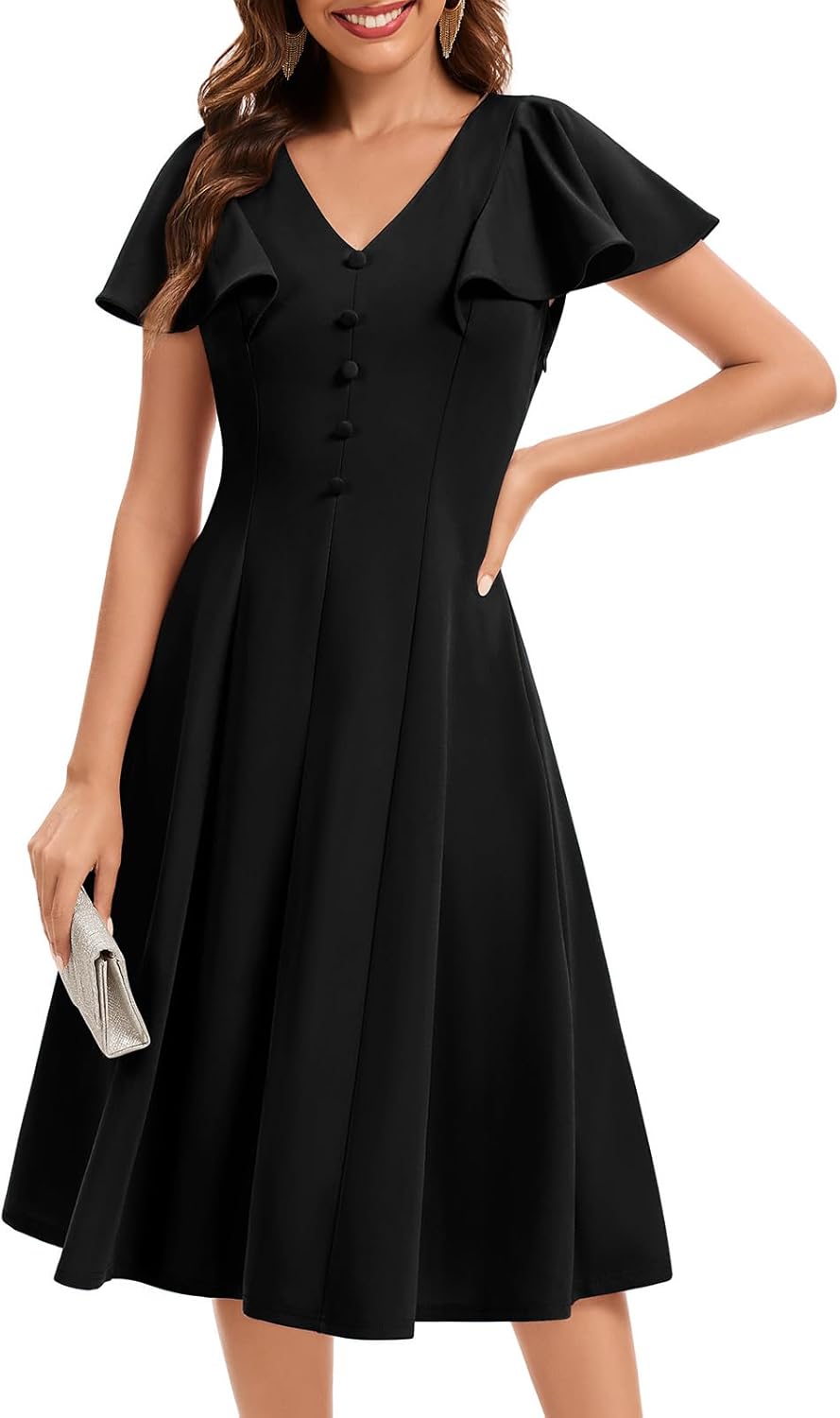 Bbonlinedress Vintage Cocktail Dress V Neck Women Formal Wedding Guest Retro Church Tea Length Mother of The Bride Dress