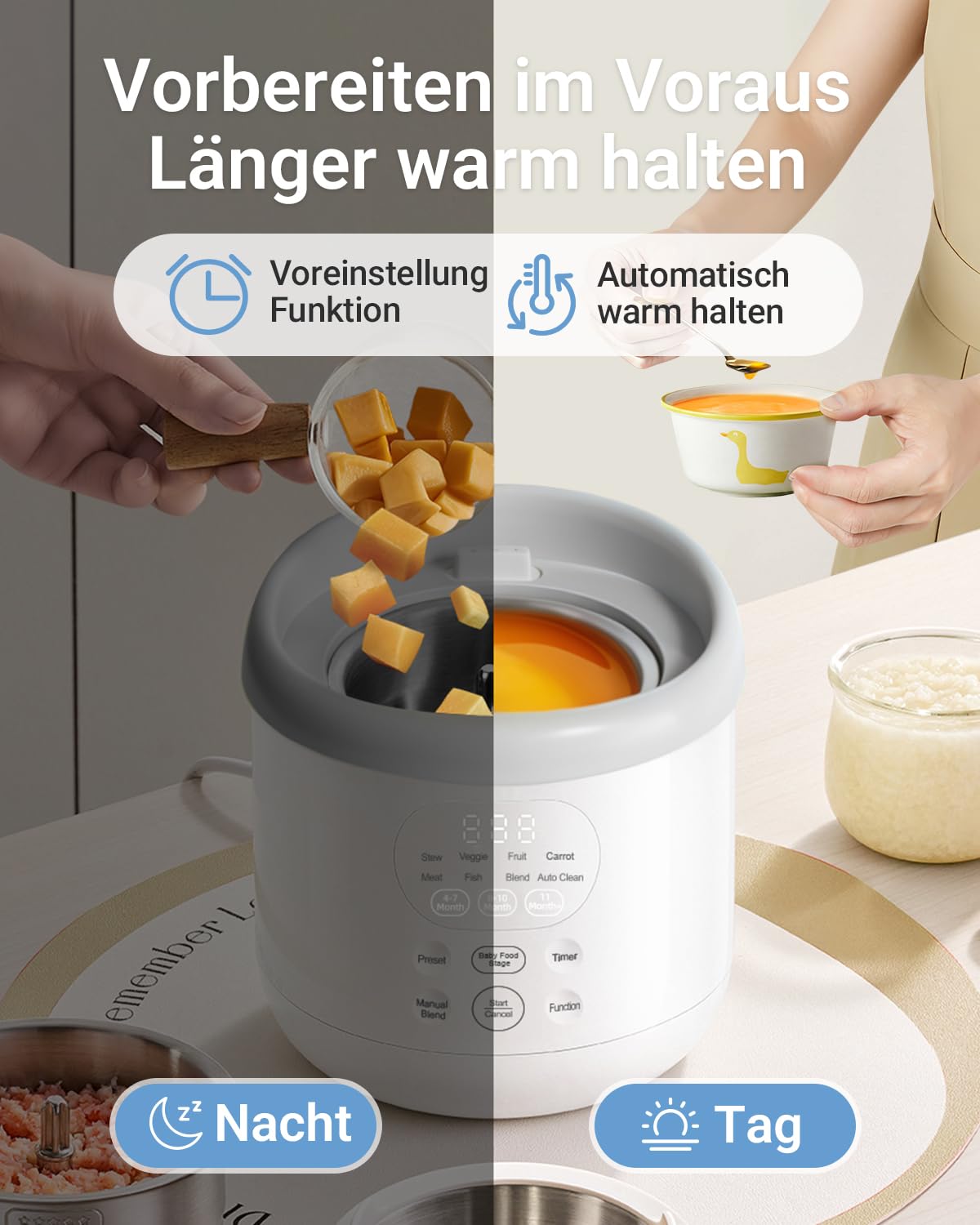 Bear NutriEase AllStage Baby Food Maker Edelstahl, OneStep Automatisches Kochen & Zerkleinern BPA-frei