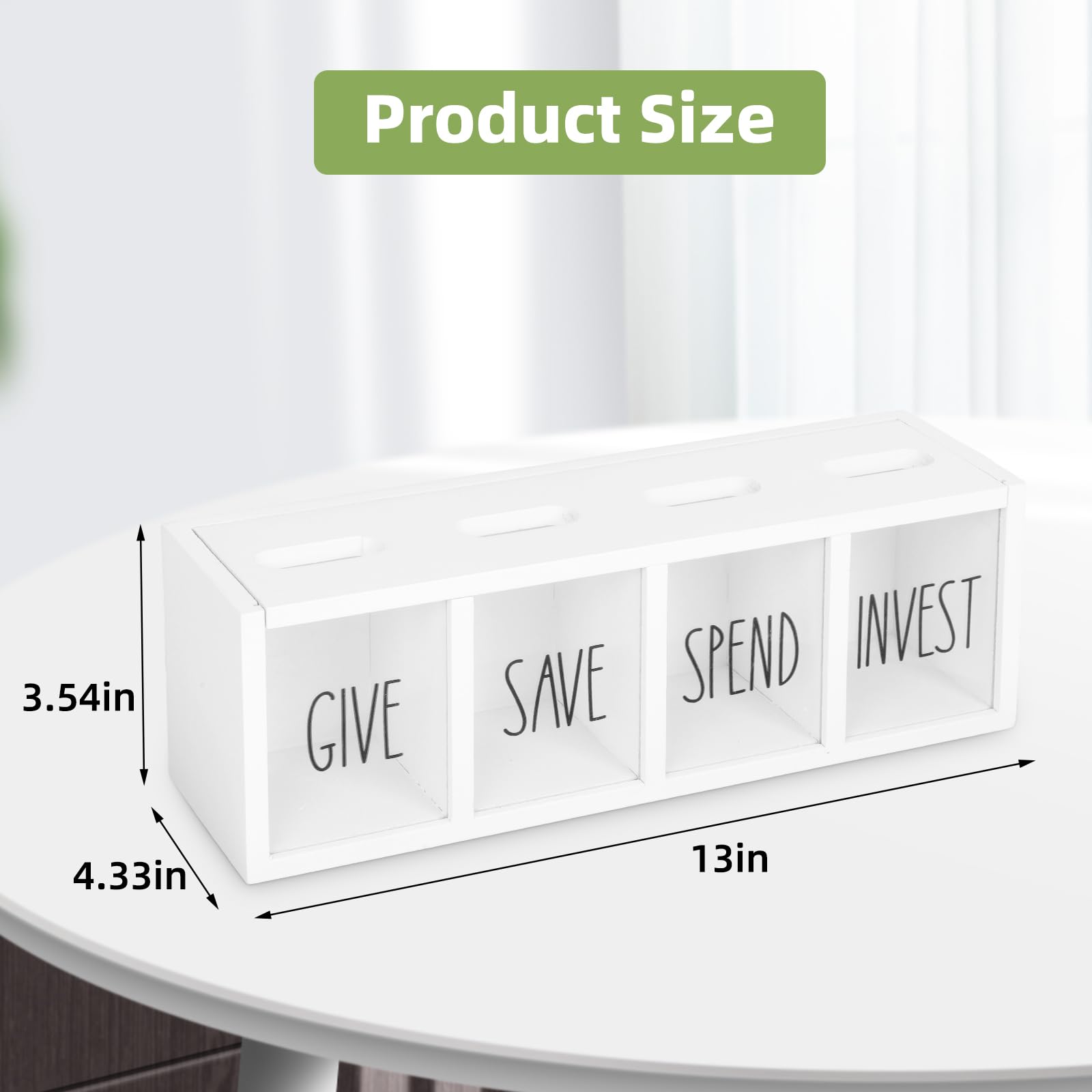 Tirelire en bois pour enfants, dépenses, économiser, donner et investir de l'argent visualisée pour pièces de monnaie et argent liquide pour enfants, garçons, filles, adultes (comptoir et