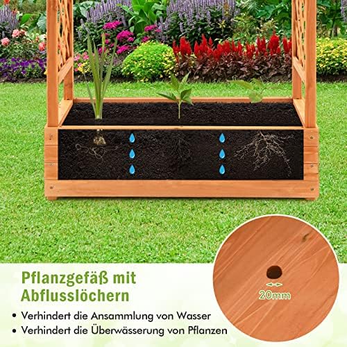 FANTASK Hochbeet mit Rankgitter & hängendem Dach, Pflanzkasten mit Rankhilfe, Blumenkasten für Kletterpflanzen & hängende Körbe 110 x 44 x113.5cm, Orange