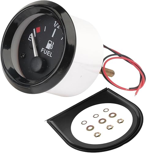 52mm Fuel Level Gauge Universal Fuel Tank Meter Compatible with Ships Car Truck Vehicle Motorcycle, LED Backlight (White),2" E-1/2-F Pointer 12V