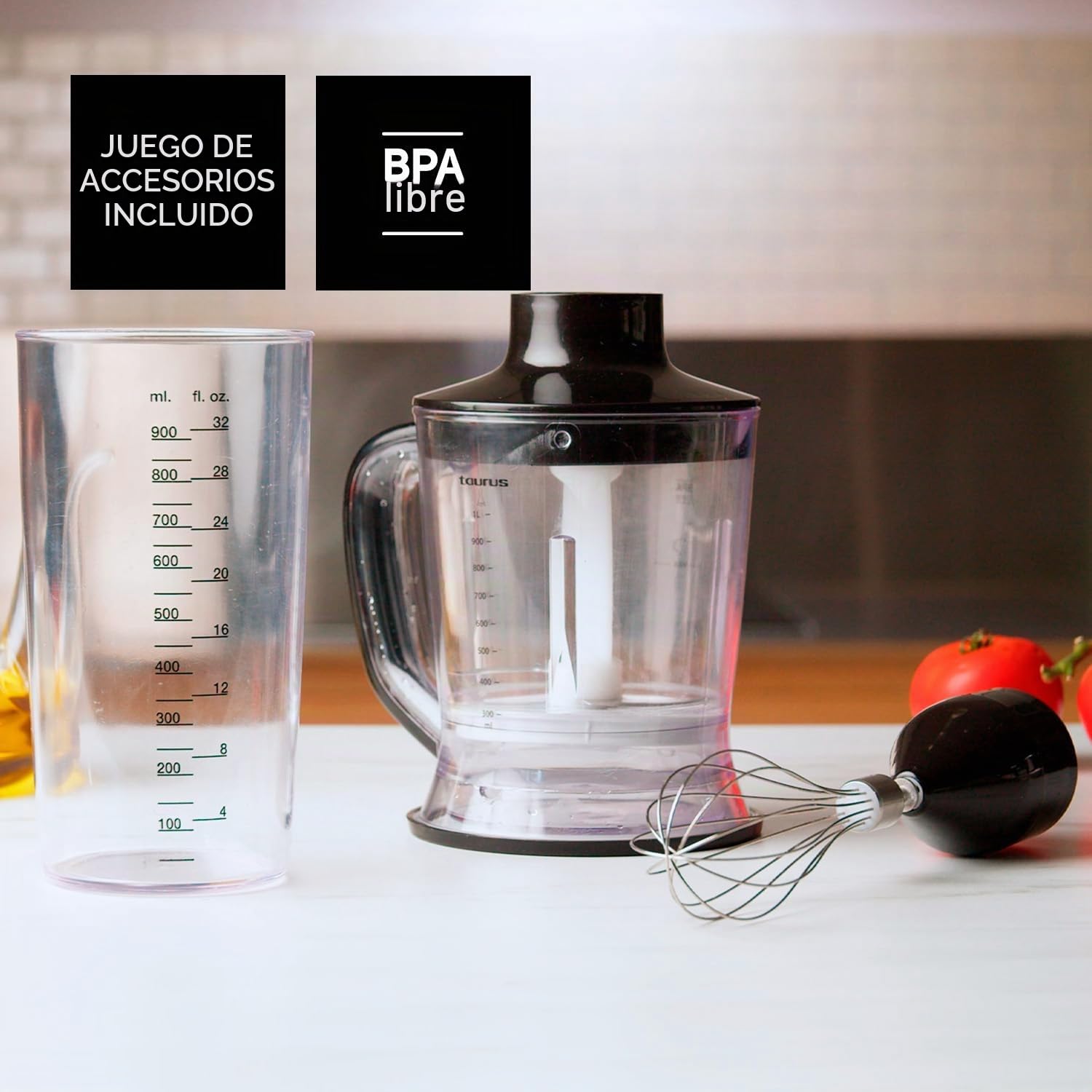 Taurus BAPI 1500 Premium XL Plus – Batidora de Mano sin BPA| Varilla Extralarga| 20 Velocidades + Turbo| 1500W| Cuchillas Acero INOX 4 filos| Incluye Set Completo de Accesorios apto para Lavavajillas