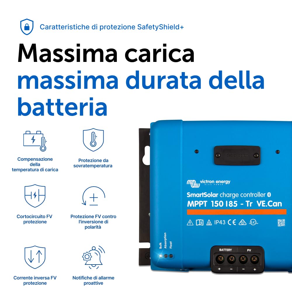 Victron Energy SmartSolar MPPT Tr VE.Can 150V 85 amp 12/24/36/48-Volt Regolatore di Carica Solare (Bluetooth)