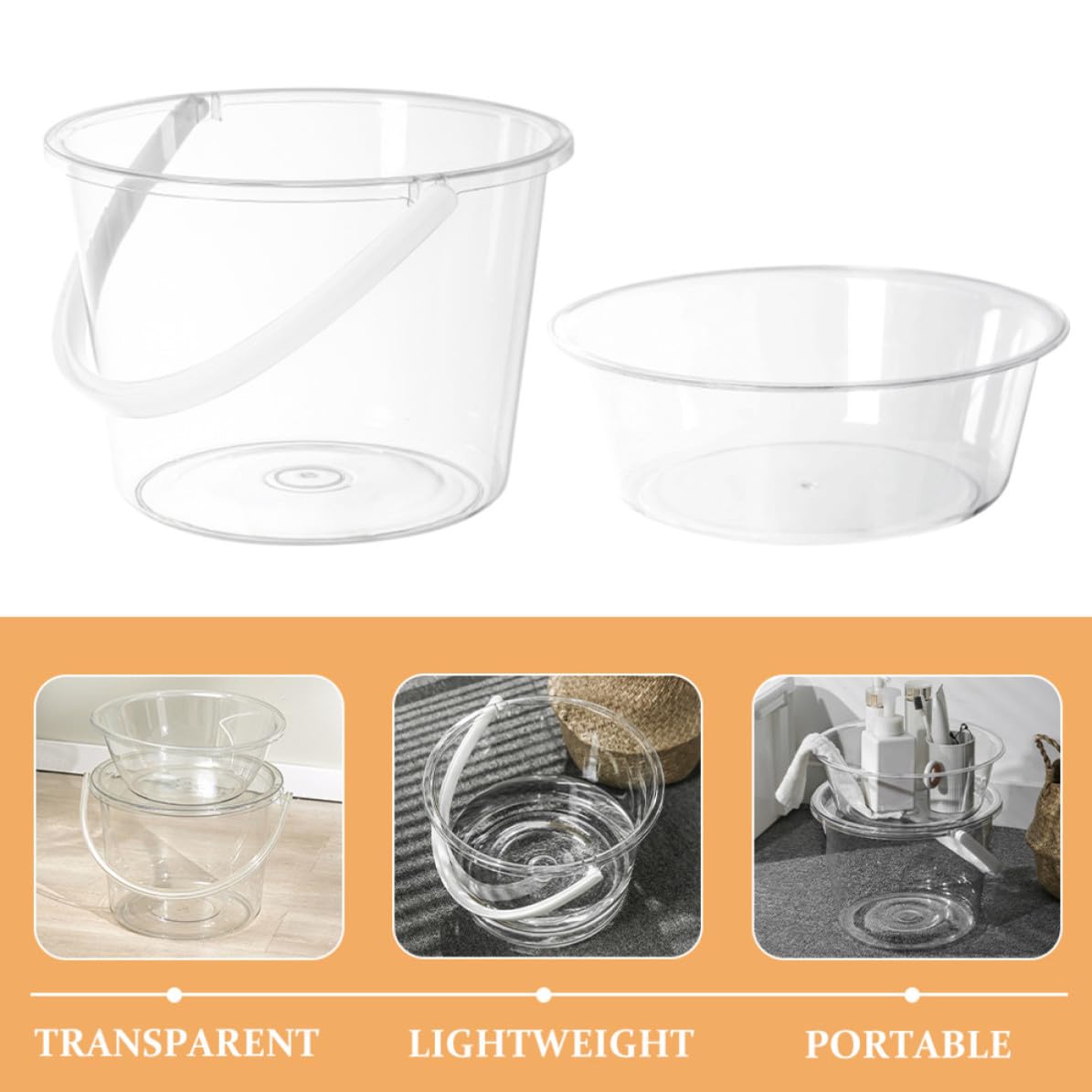 Alasum Cubo Resistente y Portátil Tapa y Asa y Transparente para para Limpieza y Lavado Multifuncional Adecuado para Baño y Uso Doméstico Multifuncional Baño Uso Doméstico