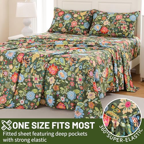 Image of Bedlifes Floral Pattern Bed Sheet Set Queen Size, 18-24 inch Extra Deep Pocket | Ultra Soft Microfiber, Breathable & Silky, OEKO-TEX Certified, Easy-Care Machine Washable, 4PCS, All-Season Spring Bedding