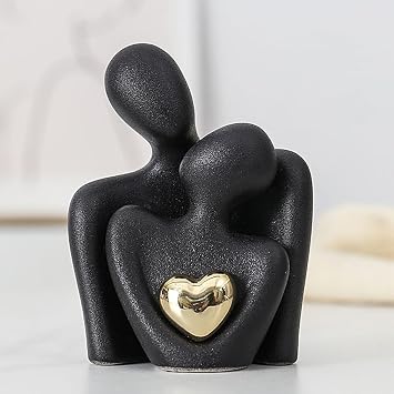Mini Couple Statue,Couple Hugging Statue,Modern Abstract Art Decoration,Decorative items for TV cabinets,living rooms and bedrooms.Romantic Gifts for Valentine Anniversary Birthday (Black, M)