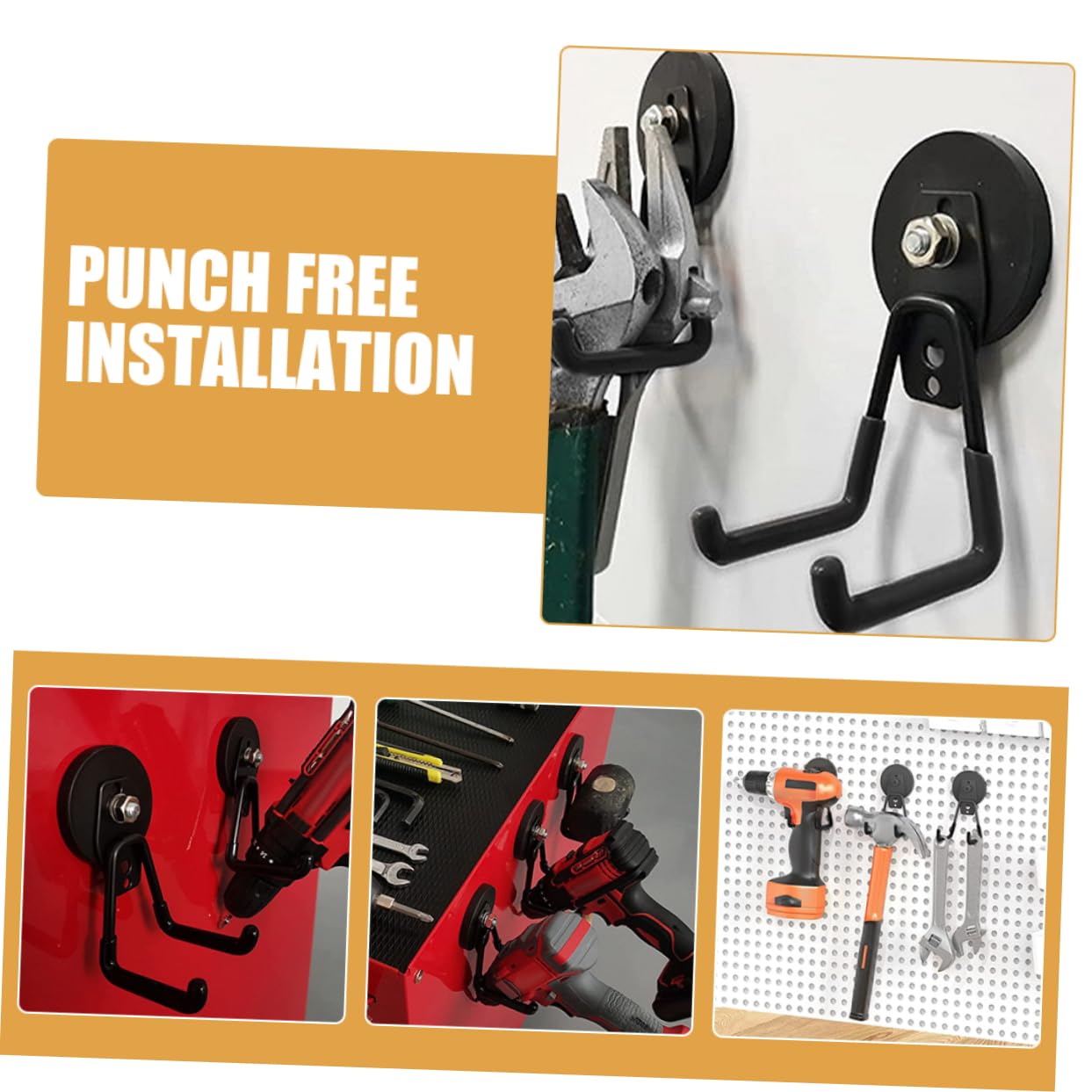 PRETYZOOM 4 Set Gancio Portautensili Magnetico Ganci Per Furgoni Porta Ganci Per Appendere Magnete Da Parete Box Auto Gancio Appendiabiti Da Parete Utensili Magnete Black 2 Pezzi*4
