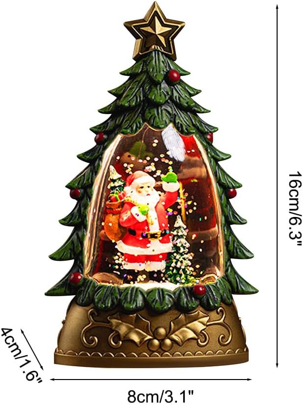 Christmas Snow Globes Lantern,Resin Christmas Tabletop Decoration Built-in Lights & Snow Function for Christmas Festival Decoration