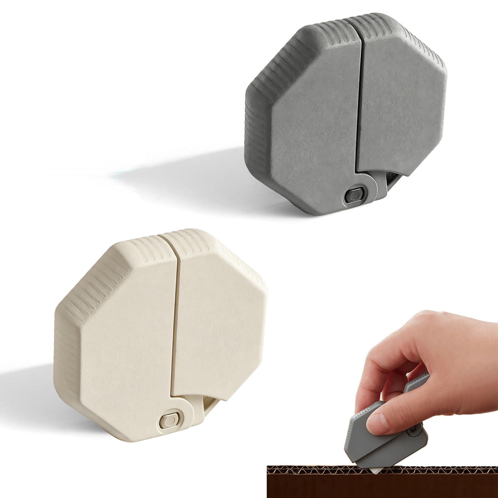 Pack de 2 Cortador de Cajas de Cerámica, Cutter de Cerámica Magnético de Seguridad como Cutter para Abrir Paquetes, Mini Cortador para Cartón y Embalajes, Color Beige y Gris