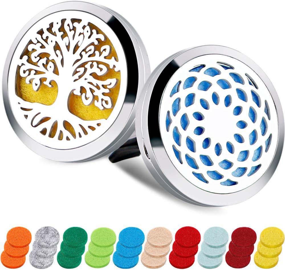 Aromatherapy Essential Oil Car Diffuser Vent Clip Car Fragrance Diffuser Locket Air Freshener Car Diffuser Vent Clip with 30 PCS Refill Pads