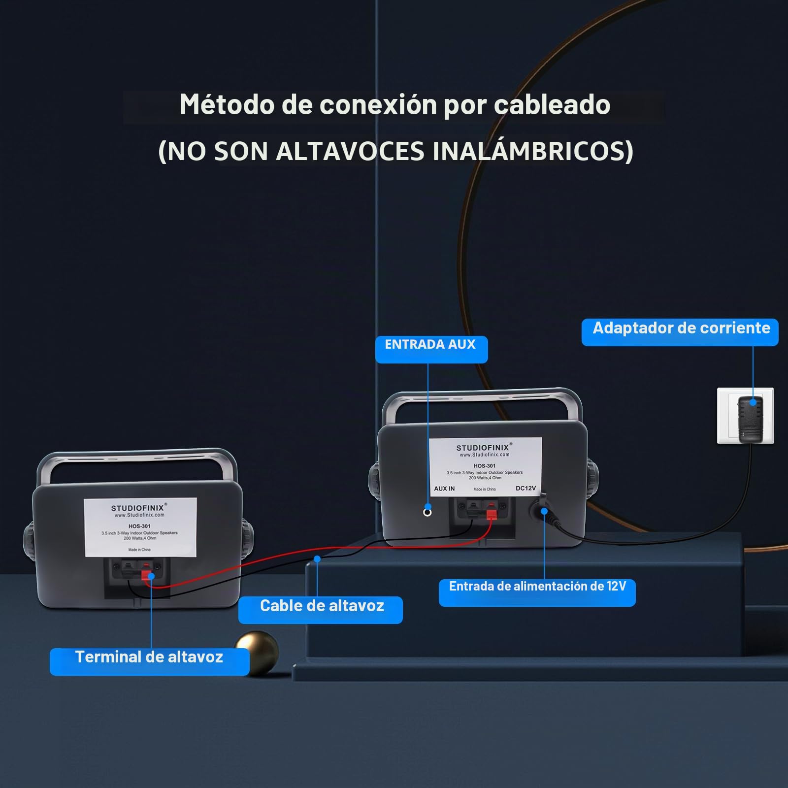 STUDIOFINIX Altavoces Bluetooth con Cable para Exteriores de 3.5 Pulgadas, Impermeables, 3 vías de 200 W, Altavoces de Montaje en Pared, Uso Patio, Cubierta, Interior y Exterior