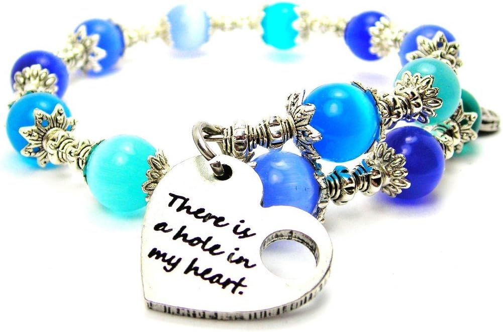 There is A Hole in My Heart Cat's Eye Wrap Charm Bracelet in Sapphire and Aqua Blue Glass