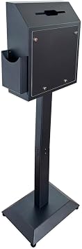 Suggestion Box with Stand, Floor Standing Offering Box,Metal Combination Lock Ballot Collection Safe Box for Voting,Charity,Donation,Church,Election,Hospital Feedback,and Car Rental Key Return,Black