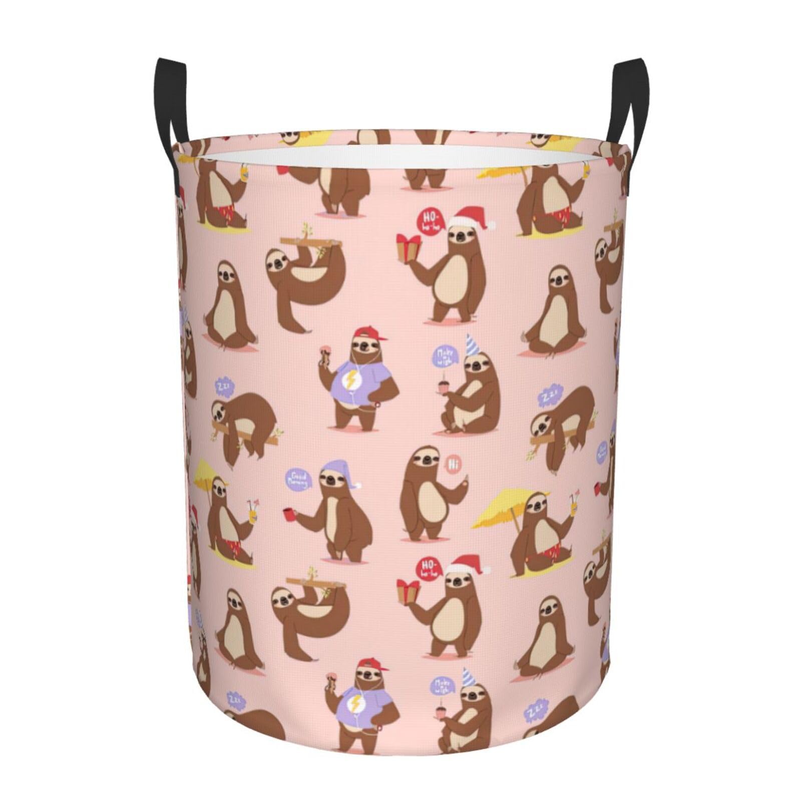 M Collapsible Round Cute Sloth Print Laundry Hamper