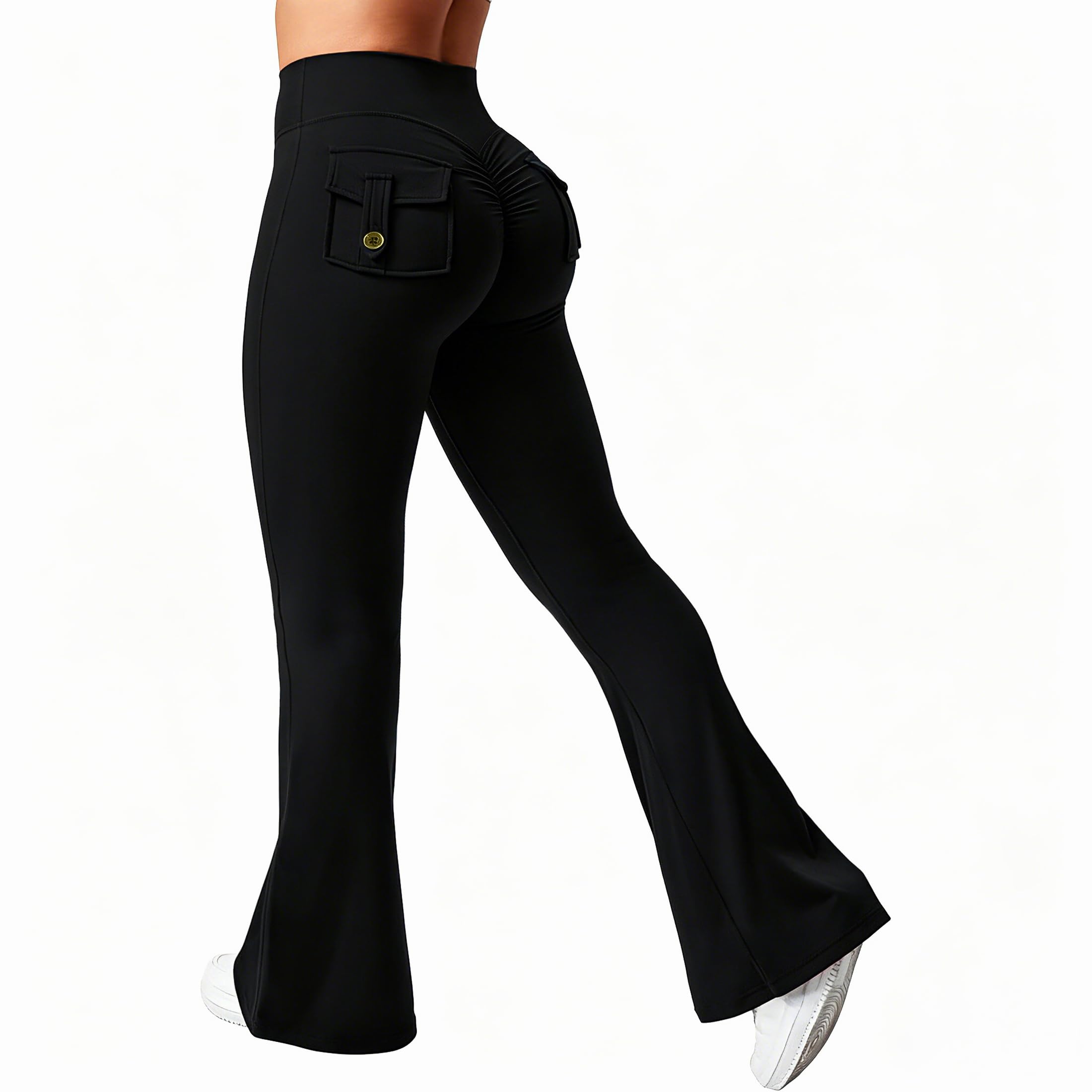 Pantalones de yoga para mujer, pantalones de deporte acampanados, cintura alta, con bolsillos, pantalones de deporte, para el tiempo libre, pantalones de jazz