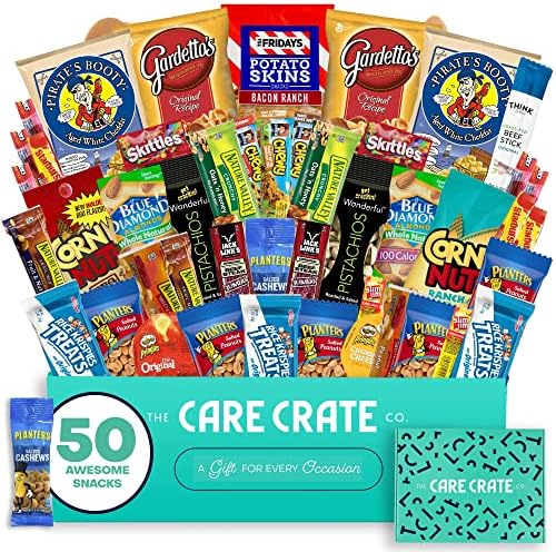 Men's Hearty Snack Box - Ultimate Man Care Package ( 50 piece Snack Pack ) Jerky, Nuts, Chips and Pretzels Variety Pack - The Care Crate Co.