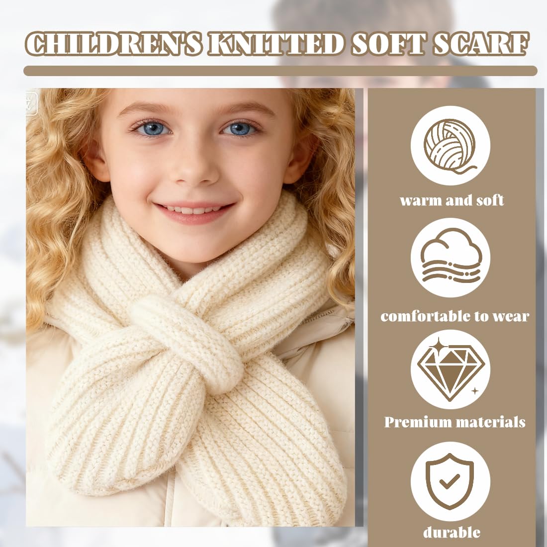 Bufandas Niña, Bufanda Infantil Unisex Para Bebé, Color Blanco Hueso, 1 Unidad